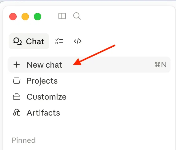 Claude sidebar showing the New chat button
